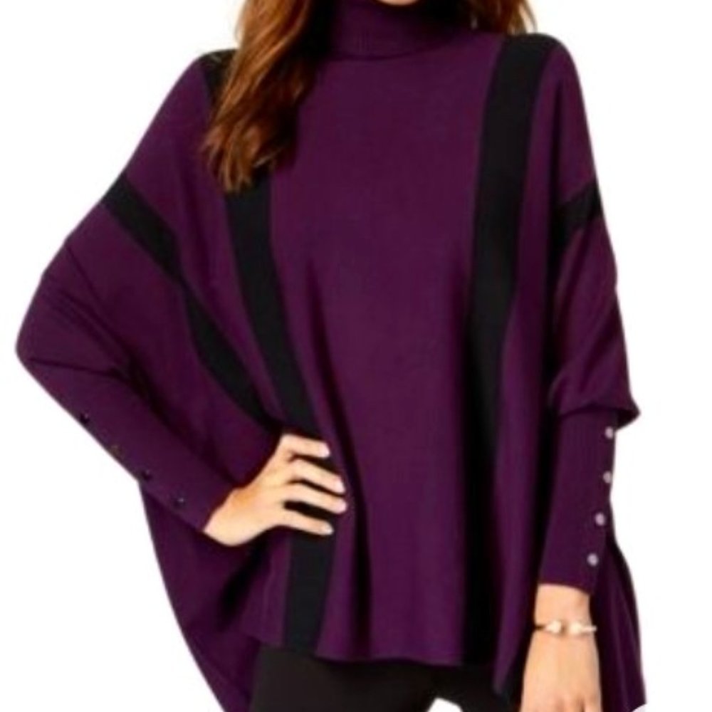 Alfani Striped Poncho Sweater Plus Size Purple Blk